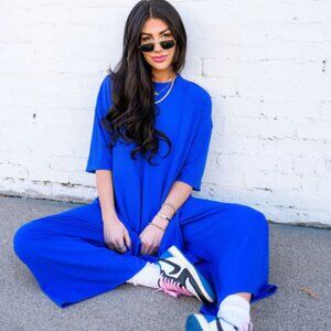 Lex Ribbed Playsuit in Royal Blue